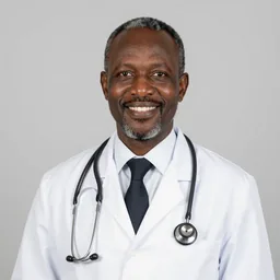 Dr. David Mwangi, AI-generated portrait of a fictional doctor